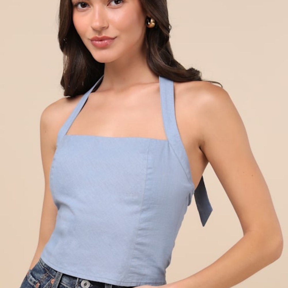 Lulus Maebyn Light Blue Halter Crop Top - Size L